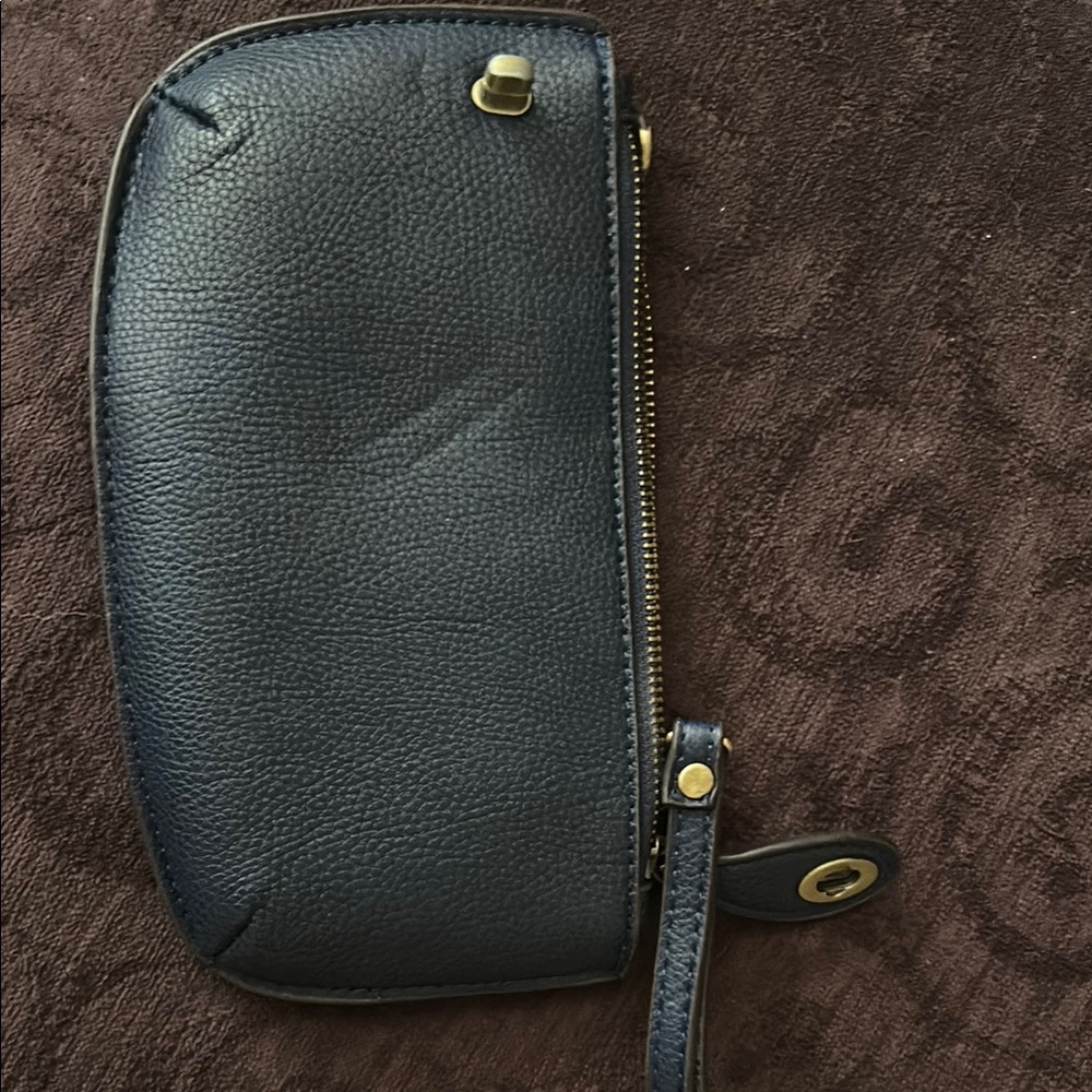 Navy Blue Faux Leather Wristlet